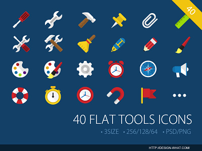 40 Flat Tools ICONs clock flag keyboard lifebuoy link magic mouse pen ruler stopwatch tools web