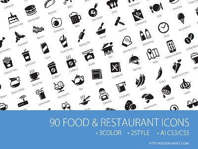 90 Food & Restaurant ICONs bbq birthday cake cheeset coffee egg food food icon hot dog milk restaurant icon tea web icon