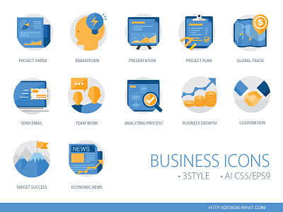 Business Icons brainstorm business icon flat icon global trade presentation project paper project plan team work web icon