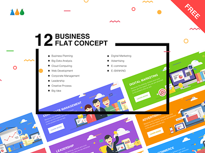 12 Business Flat Concept banner business business planning concept creative process digital marketing flat
