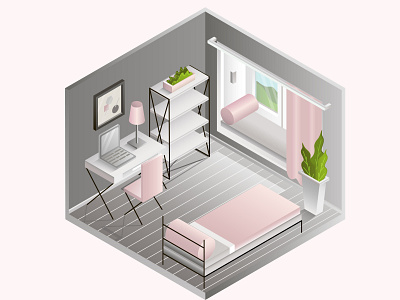 My room illustration illustrator isometric pink room vector vector illustration vectorart