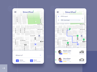 SmartPool - Carpooling App UI app cab car app carpooling clean design interface ios minimal mobile app ride simple travel ui uidesign