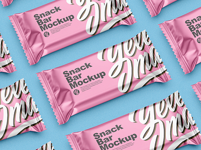 Snack Bar Mockup bar candy chocolate cookies flow pack front view matte metallic mockup pack package snack