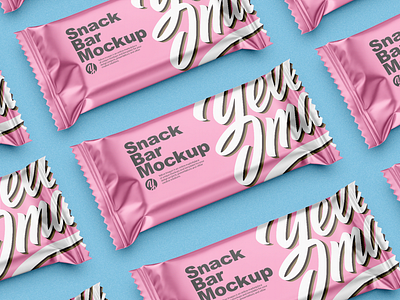 Snack Bar Mockup bar candy chocolate cookies flow pack front view matte metallic mockup pack package snack