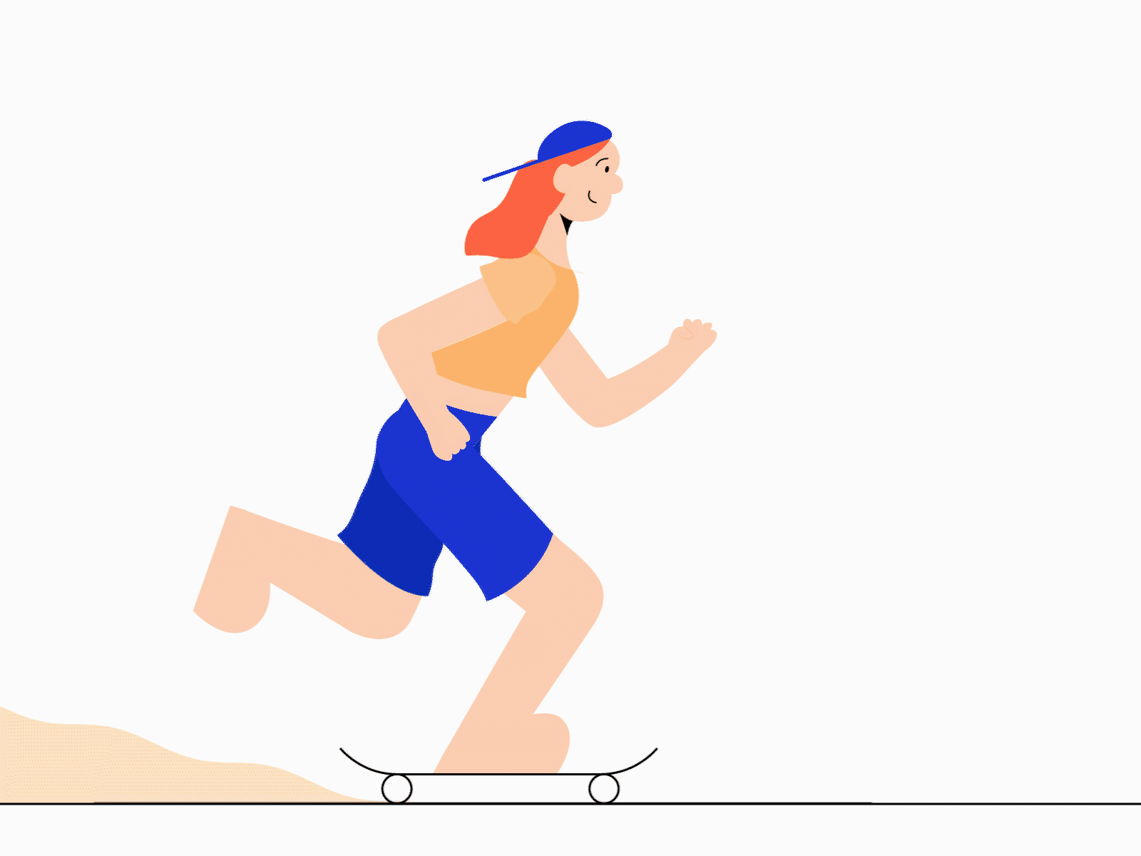 Rushing for the weekend! animated flatdesign illustration skateboard
