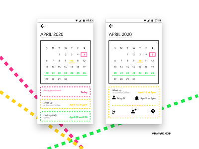 DailyUI038 agenda calendar holiday meet up reminder share