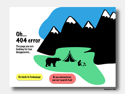 DailyUI008 404 error page 404page adventurer bear camp camping dailyui dailyui008 error illustration mountain search tool