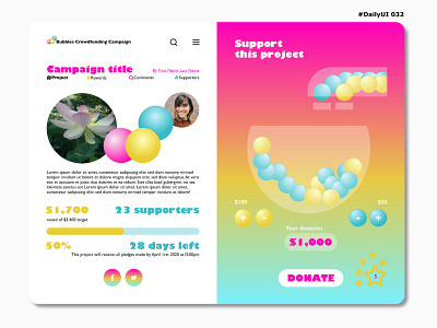 DailyUI032 bubble crowdfunding campaign dailyui032 donate donation game project rewards support supporters target