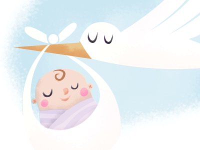 Baby Card baby birth child cute illustrated illustration stork
