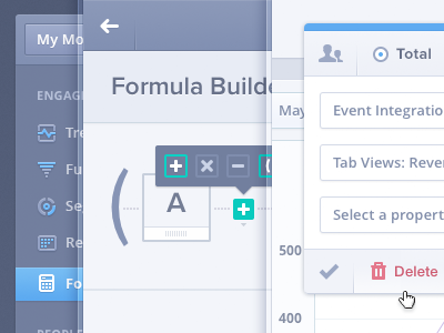 Mixpanel Formulas UI/UX dashboard delete equation filter flat formula modal navigation sort tooltip