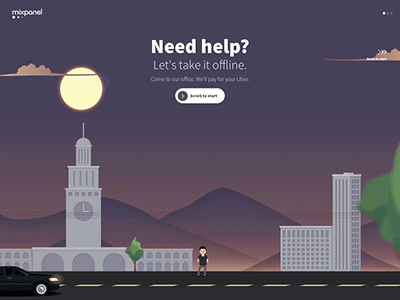 Mixpanel Uber Ride Landing Page uber trolley buildings illustration animation ui car marketing landscape landing san francisco