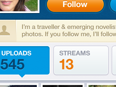 Photo Stream iPhone App User Profile apps blue icon icons interface iphone noise orange photo profile ribbon stream ui yellow