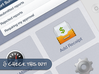 Expense Report iPad App Dashboard blue button dashboard expense gray icon icons interface ios ipad paper receipt red texture ui