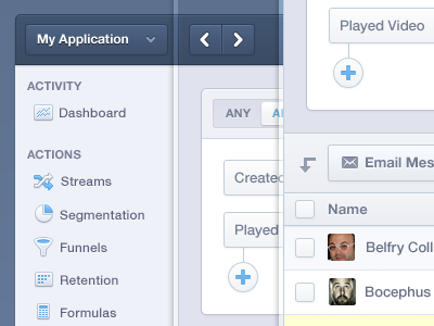 Mixpanel Product App Navigation UI application blue gray icons mixpanel product ui