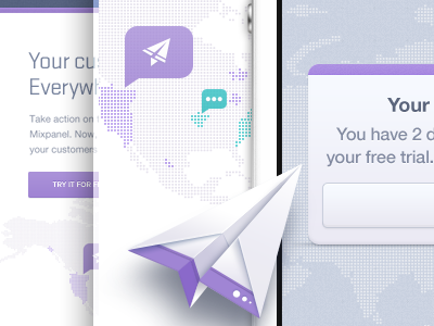 Landing Page UI Elements: Mixpanel button iphone landing page map paper plane purple push notification