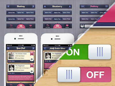 Blueberry iPhone UI Kit app blue creative market icons interface ios iphone purple retina template texture ui wood