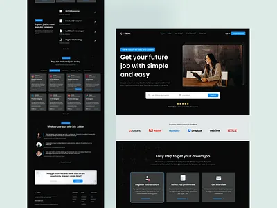 JobFinder Landing Page - Jobber branding dark ui dark website design hiring platform job board job finder job portal job seeker job web landing page product design ui uidesign uiux ux web design website