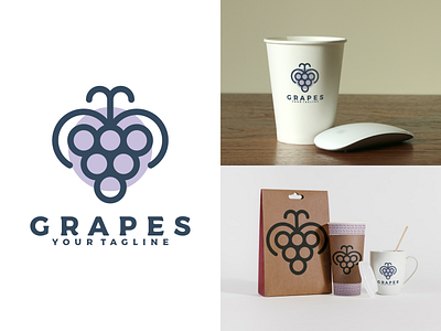 grape logo with cup packaging background cup design drink element glass grape graphic green icon illustration isolated label leaf logo package silhouette simple vector vine