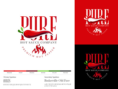 Pure Hot Sauce | Logo Design bbq branding fire food logo graphic design hot hot sauce logo illustration logo logo design pepper logo restaurant sauce logo vector