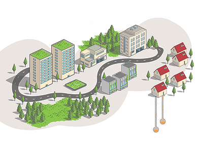 Isometric Neighborhood (small) 3d building city house isometric market neighborhood road school town tree