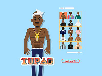 TUPAC - RAPMOJI branding colors design face flat gaming hiphop icon illustration logo retro tupac ui