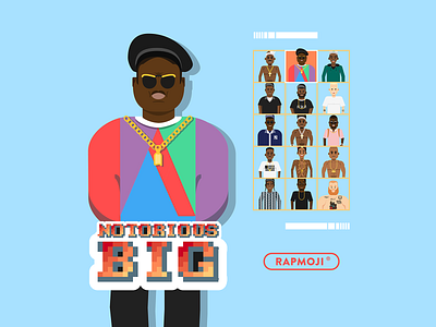 NOTORIOUS BIG - RAPMOJI app branding colors cube design face flat gaming hiphop icon illustration logo notorious big retro ui vector