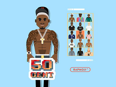 50 CENT - RAPMOJI 50cent app branding colors cube design face flat french gaming hiphop icon illustration logo retro ui vector