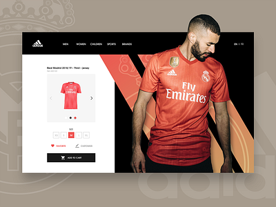 DAILY UI #04 - Real Madrid Jersey ( product page ) adidas branding champions ecommerce football french jersey karim benzema liga player product page realmadrid red soccer spain third ui