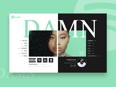 DAILY UI #06 - DAMN album ( Spotify redesign ) album app branding colors dailyui dailyuichallenge damn design french humble kendrick lamar music player redesign spotify ui ux vector