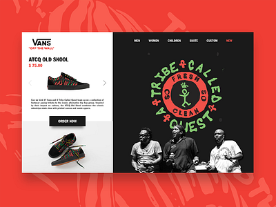 DAILY UI #11 - A Tribe Called Quest Vans ( product page ) a tribe called quest artist atcq branding colors dailyui dailyuichallenge design face french hiphop landing page music product page shoes skate sneakers ui uidesign vans