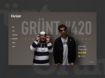 DAILY UI #24 - Grünt#420 ( music website ) belgium branding colors daily ui challenge dailyui design face flat french hiphop lettering logo process type typography ui ui design ux web website