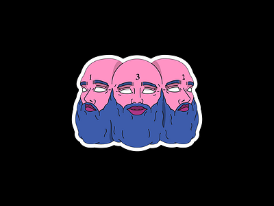 Three Headed Beard 🧔🏻🧔🏻🧔🏻 // Tattoo-Sticker Concept // beard blue brothers design face flat head illustration illustrator pink sketch sticker tattoo vector