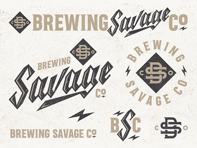 Savage beer brand bs craft beer emblem logo lettering lightening logo monogram