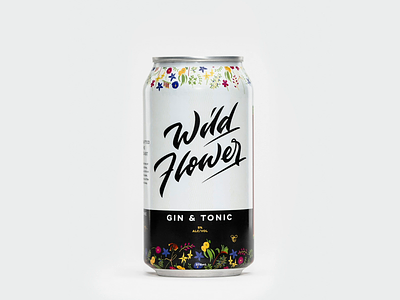 Wild Flower Gin & Tonic Can Rotation alcohol alcohol branding alcohol packaging calligraphy can design distillery flower gin lettering logo wild flower