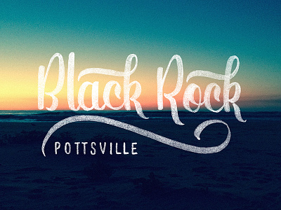 Pottsville black brushpen calligraphy cursive lettering logo rock sunrise surfing