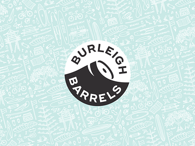 Burleigh Barrels Logo barrel beach beer branding corporate identity craft beer distillery illustration keg logo logo design ocean pattern surfing wave