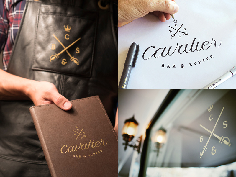 Cavalier - The End Result! logo calligraphy cursive type script typography brushpen lettering restaurant bar sword crown
