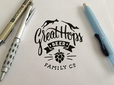 Great Hops banner beer concept crest family hop illustration kangaroo label lettering
