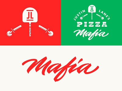 Pizza Mafia brush pen calligraphy cursive hand drawn lettering logo pizza signature