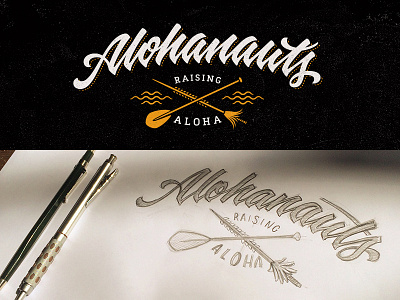 Alohanauts brush pen calligraphy cursive hand drawn lettering logo process t shirt