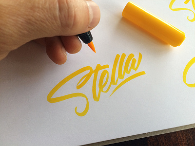Stella brush pen calligraphy cursive hand drawn lettering process stella