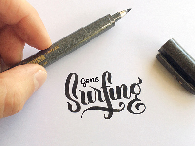 Gone Surfing brush pen calligraphy cursive hand drawn lettering process surfing