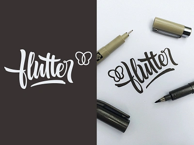 Flutter brush pen logo butterfly calligraphy lettering process script