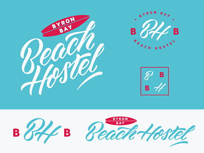 Byron Bay Beach Hostel australia byron bay cursive custom type font gold coast hostel lettering logo surfboard visual identity
