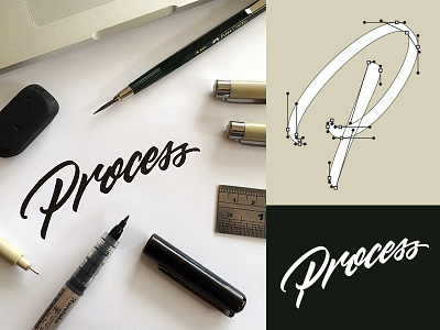 Process brush pen calligraphy lettering logo process sketch vector