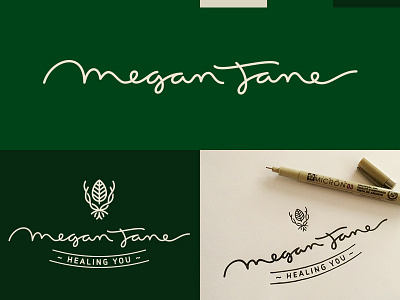 Megan Jane brush pen calligraphy herbs leaf lettering logo process sketch