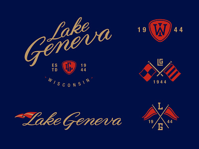 Lake Geneva brush pen calligraphy flags lettering logo monogram script