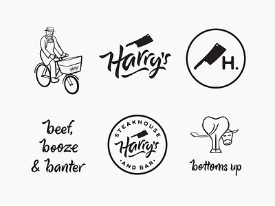 Harry's Steakhouse & Bar brush pen calligraphy clever cow lettering logo meat script