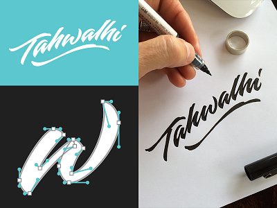 Tahwahli calligraphy custom lettering process script typeface vector w