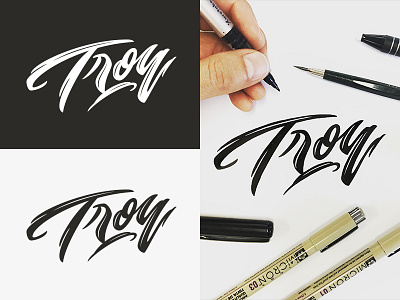 Troy brush pen calligraphy cursive lettering process script